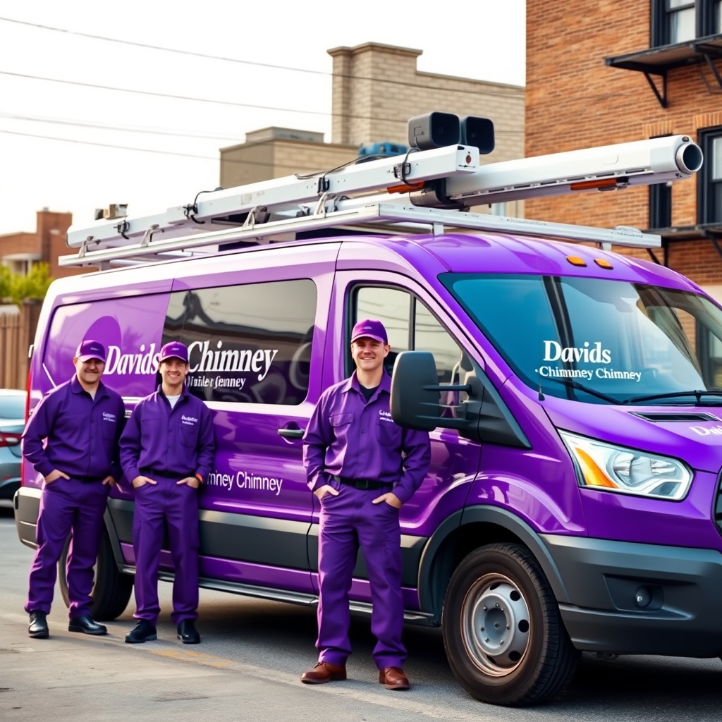 Davids Chimney — professional Chimney Sweep in Brooklyn, branded work van and team — Chimney Sweep near me